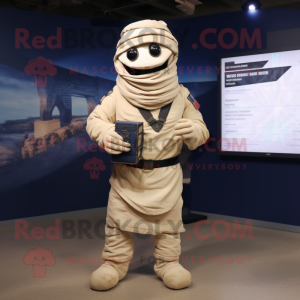 Navy Mummy mascot costume character dressed with a Cargo Pants and Mittens