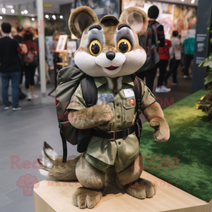 Olive Flying Squirrel mascot costume character dressed with a Dungarees and Backpacks
