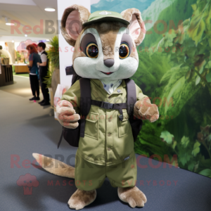 Olive Flying Squirrel mascot costume character dressed with a Dungarees and Backpacks