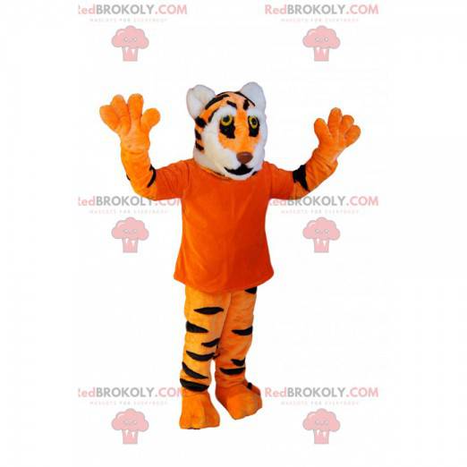 For søt tigermaskott med oransje t-skjorte - Redbrokoly.com