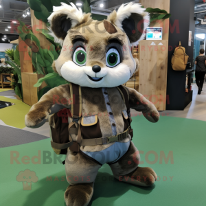 Olive Flying Squirrel mascot costume character dressed with a Dungarees and Backpacks