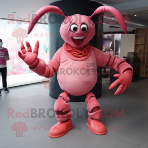 Pink Lobster mascot costume character dressed with a Jeans and Anklets