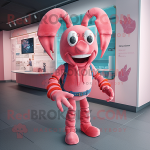 Pink Lobster mascot costume character dressed with a Jeans and Anklets
