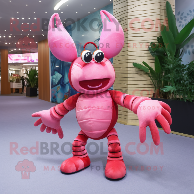 Pink Lobster mascot costume character dressed with a Jeans and Anklets