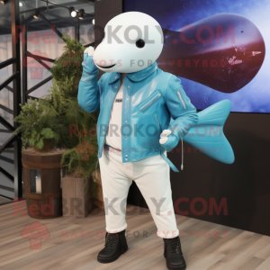 Cyan Beluga Whale maskot...