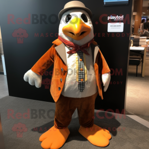 Rust Penguin mascot costume character dressed with a Dress Shirt and Pocket squares