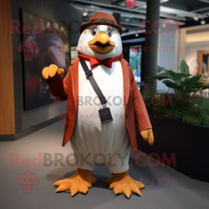 Rust Penguin mascot costume character dressed with a Dress Shirt and Pocket squares