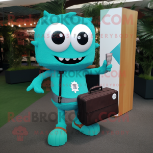 Turquoise Pad Thai mascot costume character dressed with a Button-Up Shirt and Briefcases