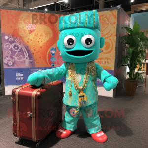 Turquoise Pad Thai mascot costume character dressed with a Button-Up Shirt and Briefcases