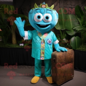 Turquoise Pad Thai mascot costume character dressed with a Button-Up Shirt and Briefcases