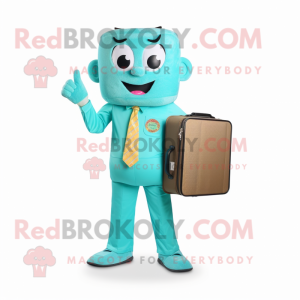 Turquoise Pad Thai mascot costume character dressed with a Button-Up Shirt and Briefcases