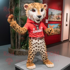 Red Cheetah mascot costume character dressed with a Cargo Shorts and Bracelet watches