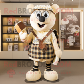 Cream Bagpipe mascot costume character dressed with a Blouse and Shoe clips