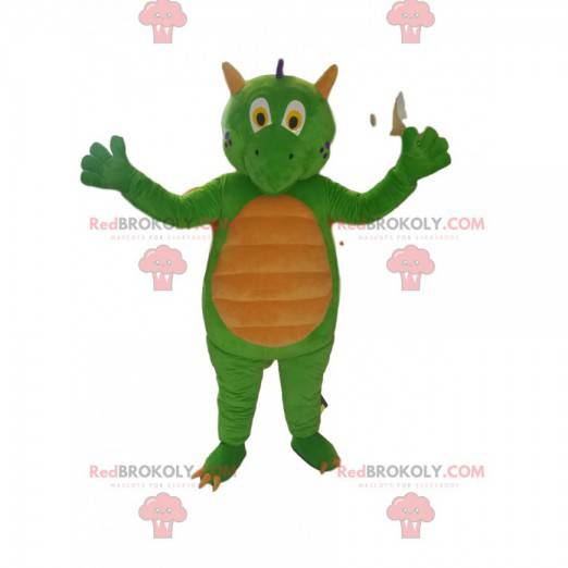 Groene en gele draakmascotte. Dragon kostuum - Redbrokoly.com