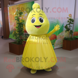 Lemon Yellow Zucchini mascot costume character dressed with a Midi Dress and Cummerbunds