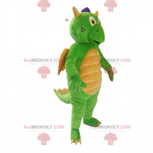 Groene en gele draakmascotte. Dragon kostuum - Redbrokoly.com