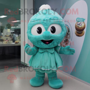 Teal Cupcake mascot costume character dressed with a Romper and Headbands