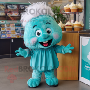 Teal Cupcake mascot costume character dressed with a Romper and Headbands