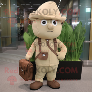 Tan Radish mascot costume character dressed with a Overalls and Briefcases