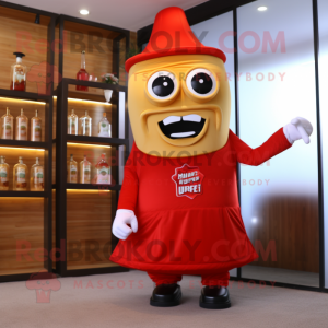 Gold Bottle Of Ketchup mascot costume character dressed with a Romper and Eyeglasses