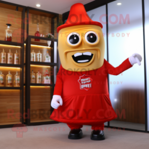 Gold Bottle Of Ketchup mascot costume character dressed with a Romper and Eyeglasses