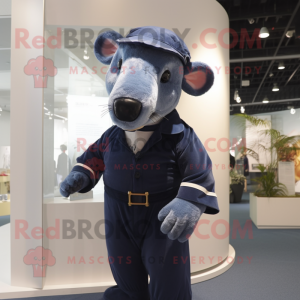 Navy Tapir mascot costume character dressed with a Sheath Dress and Beanies