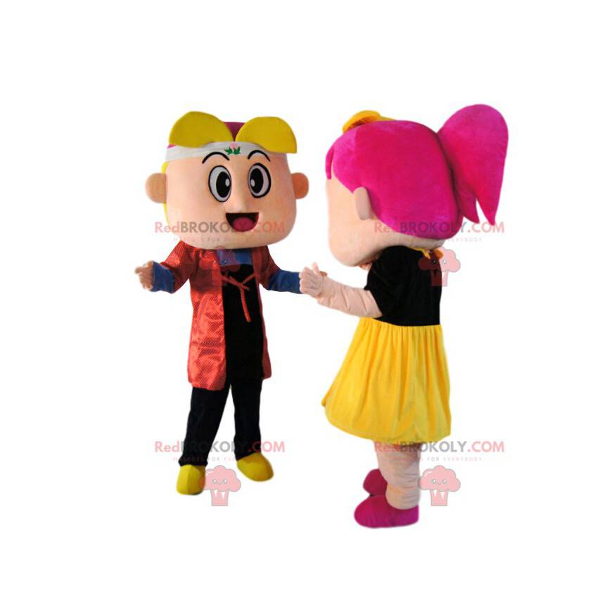 Duo de mascotte de petite fille et petit garçon super fun -