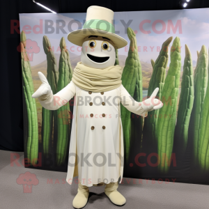 Cream Asparagus mascot costume character dressed with a Long Sleeve Tee and Hat pins