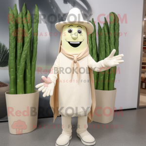 Cream Asparagus mascot costume character dressed with a Long Sleeve Tee and Hat pins