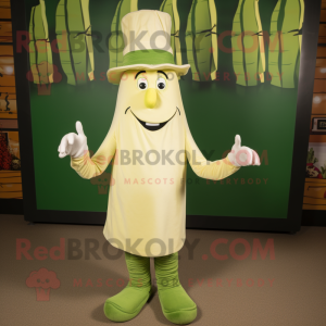 Cream Asparagus mascot costume character dressed with a Long Sleeve Tee and Hat pins