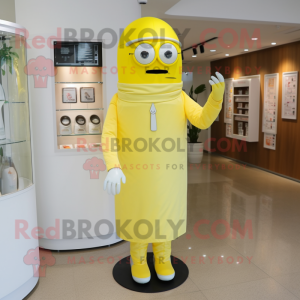 Lemon Yellow Doctor mascot costume character dressed with a Sheath Dress and Wraps