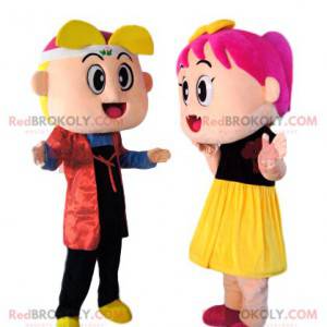 Duo de mascotte de petite fille et petit garçon super fun -