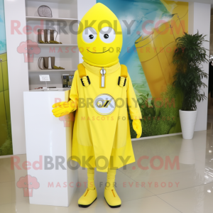 Lemon Yellow Doctor mascot costume character dressed with a Sheath Dress and Wraps