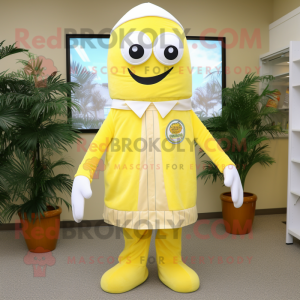 Lemon Yellow Doctor mascot costume character dressed with a Sheath Dress and Wraps