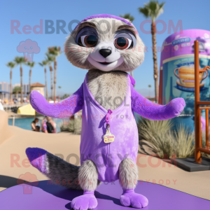 Lavender Meerkat mascot costume character dressed with a Bikini and Hairpins