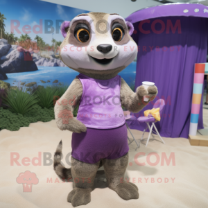 Lavender Meerkat mascot costume character dressed with a Bikini and Hairpins