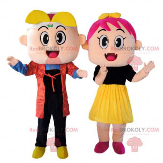 Dupla de mascote de garotinha e garotinho super divertida -