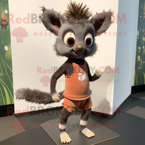 Rust Aye-Aye mascot costume character dressed with a Yoga Pants and Shoe laces