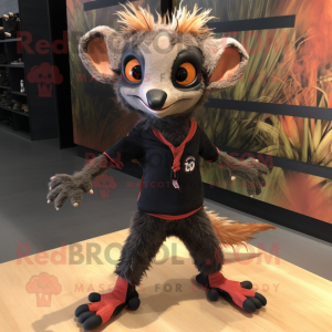 Rust Aye-Aye mascot costume character dressed with a Yoga Pants and Shoe laces