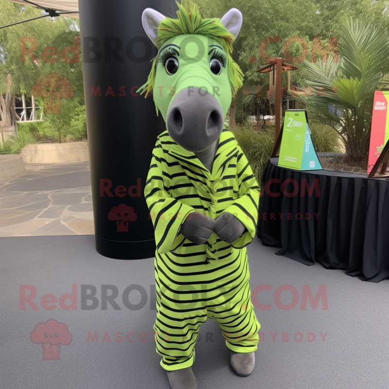 Lime Green Zebra mascot costume character dressed with a Dress Shirt and Wraps