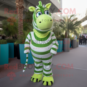 Lime Green Zebra mascot costume character dressed with a Dress Shirt and Wraps