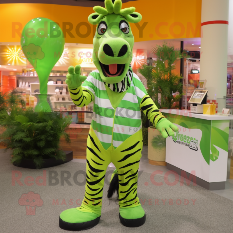 Lime Green Zebra mascot costume character dressed with a Dress Shirt and Wraps