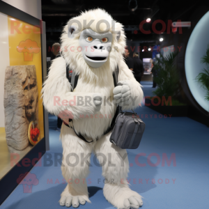 White Gorilla mascot costume character dressed with a Romper and Backpacks