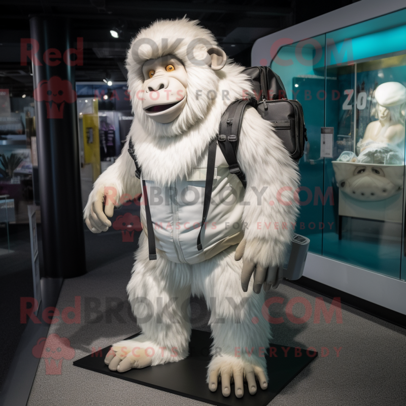 White Gorilla mascot costume character dressed with a Romper and Backpacks