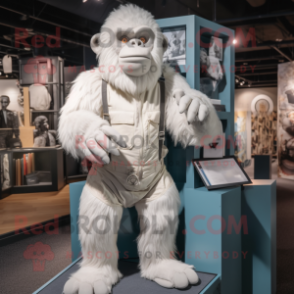 White Gorilla mascot costume character dressed with a Romper and Backpacks