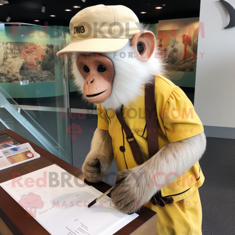 Cream Capuchin Monkey mascot costume character dressed with a Pencil Skirt and Beanies