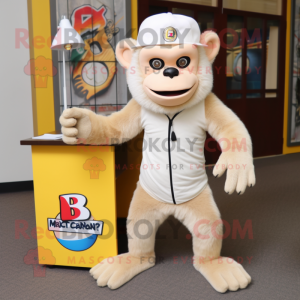Cream Capuchin Monkey mascot costume character dressed with a Pencil Skirt and Beanies