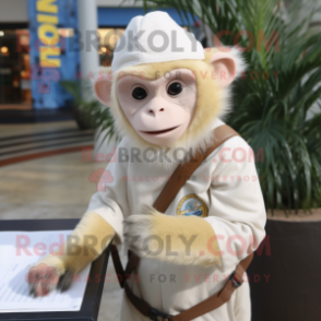 Cream Capuchin Monkey mascot costume character dressed with a Pencil Skirt and Beanies