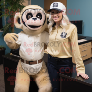 Cream Capuchin Monkey mascot costume character dressed with a Pencil Skirt and Beanies