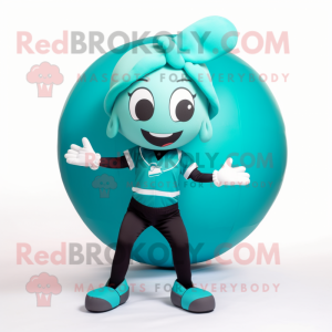 Turquoise Baseball Ball mascot costume character dressed with a Yoga Pants and Gloves